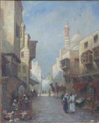 Fleming 19thC oil on canvas of an Arabic street scene, signed lower right,