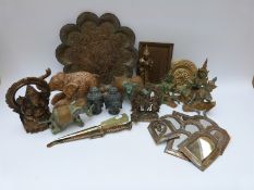 A bronze statuettes of Ganesh, Shiva and other gods, Thai brass figures and elephants, trays,