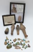 A quantity of Egyptian style Shanti figures, stone scarab beetles,