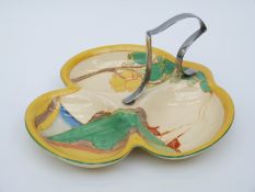 A Clarice Cliff trefoil dish, Red Roofs variation,