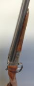 AYA 12 bore side by side shotgun with chequered grip and forend, raised ball sight,