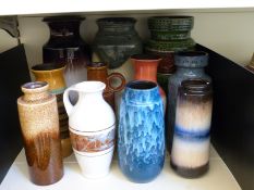 A quantity of West German pottery vases, various depths and colours,