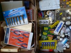 A quantity of modelling paint, tools etc including Humbrol enamels, taps and dies,