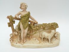 Royal Dux jardiniere with figural decoration of a girl with lambs