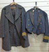 RAF greatcoat by Crombie together with officer's mess jacket, waistcoat and two jumpers,