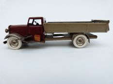 Tri-ang Minic clockwork tinplate Delivery Truck with brown cab, grey body,