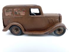 Tri-ang Minic clockwork tinplate Royal Mail Ford Light Van with brown body, red transfers,