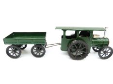 Tri-ang Minic clockwork tinplate Steam Roller and Trailer with green body,