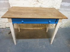 A rustic style single drawer kitchen or side table W110 x D62 x H83cm