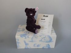 Steiff Teddy Bear Amethyst with purple mohair, glitter pads, necklace and jointed limbs,