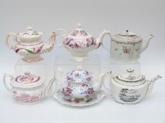A collection of early 19thC teapots including Newhall, Ridgway,