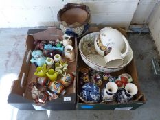 A quantity of glass and ceramics including a Royal Doulton jardiniere,