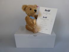 Steiff Teddy Bear of the Year 2016 with beige mohair, gold plated pendant,
