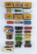 Twenty-one Moko Lesney Matchbox diecast model vehicles, seven in original boxes.