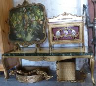 A quantity of gilt furniture including table, magazine rack,