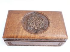 A WWI Army Service Corps carved Indian wooden box,
