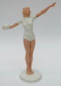 Schaubach Kunst Art Deco figurine of a lady holding a ball, possibly 1936 Olympics,