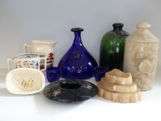 Holmegaard colbalt blue Viking carafe designed by Ole Winther for Toben Anton with glasses,