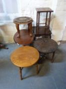 Six various occasional tables including an elm topped example