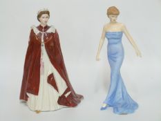 Royal Worcester figurine of Queen Elizabeth II and Royal Doulton figurine Diana