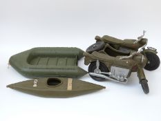 Action Man Motorcycle and Sidecar outfit together with a Solo Motorcycle Commander's Kayak and a
