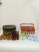 Two Chinese chess sets one cinnabar lacquer style in the form of animals,