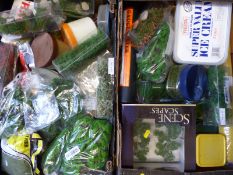 A quantity of mainly 0 gauge model railway scenery including trees, scatter,