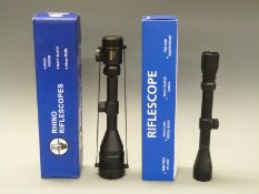 Two rifle scopes Rhino 3-9x50 in original box and Tasco 3-9x40 in Range Right scope box.