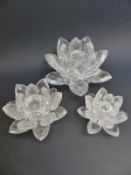 Three Swarovski Crystal water lily candle holders,