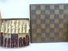 Reynard the Fox chess set produced to the design of von Kaulbach, with ornate carved wooden board,