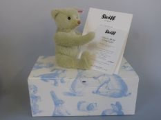 Steiff Teddy Bear Lysander with pale green mohair, shaved snout, lizard brooch and jointed limbs,