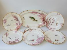 A late Victorian/early Edwardian George Jones fish service comprising oval serving platter and six