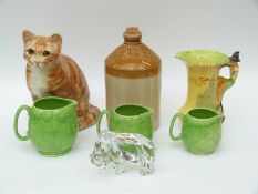Nachtmann glass polar bear, Winstanley cat, graduated Sadler jugs, Burleighware, Pied Piper jug,