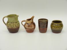 Four pieces of Winchcombe Pottery, two signed by Sidney and Charles Tustin,