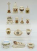 A group of fifteen items of crested ware including Carlton ware speedboat for Rainham,