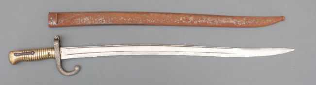 French 1866 pattern Yataghan bayonet dated 1874 to blade with metal scabbard,