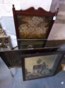 Five fire screens and a folding table