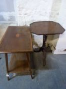 A late 19thC shell inlaid occasional table and another 19thC table