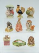 Nine Beswick Beatrix Potter figures including Sally Henny Penny,