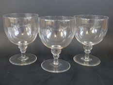 A set of three 19thC glass rummers