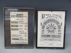 Two black and white shotgun cartridge advertising/ shop display posters Eley Sporting Ammunition 34