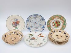 A collection of plates including painted fruit example, possibly Coalport,