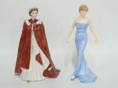 Royal Worcester figurine of Queen Elizabeth II and Royal Doulton figurine of Princess Diana