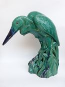 A large majolica style garden heron,
