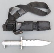A modern diver's knife with serrated back blade marked stainless rostfrei,
