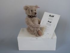 Steiff Teddy Bear BoJangles with caramel mohair, shaved snout, jingle bell collar and jointed limbs,
