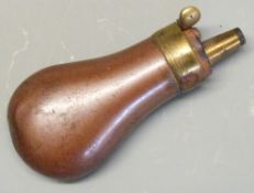 A very small copper and brass pistol powder flask, 6.8cm long.