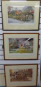 Three framed Danny Byrne limited edition prints of golfing, fishing and hunting cartoons,