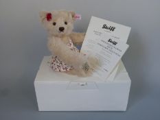 Steiff Teddy Bear RHS Chelsea Flower Show Centenary with cream mohair, rose, floral dress,