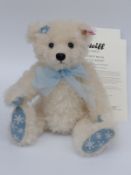 Steiff Teddy Bear Let it Snow Musical Bear with white mohair, snowflake paws, jointed limbs,